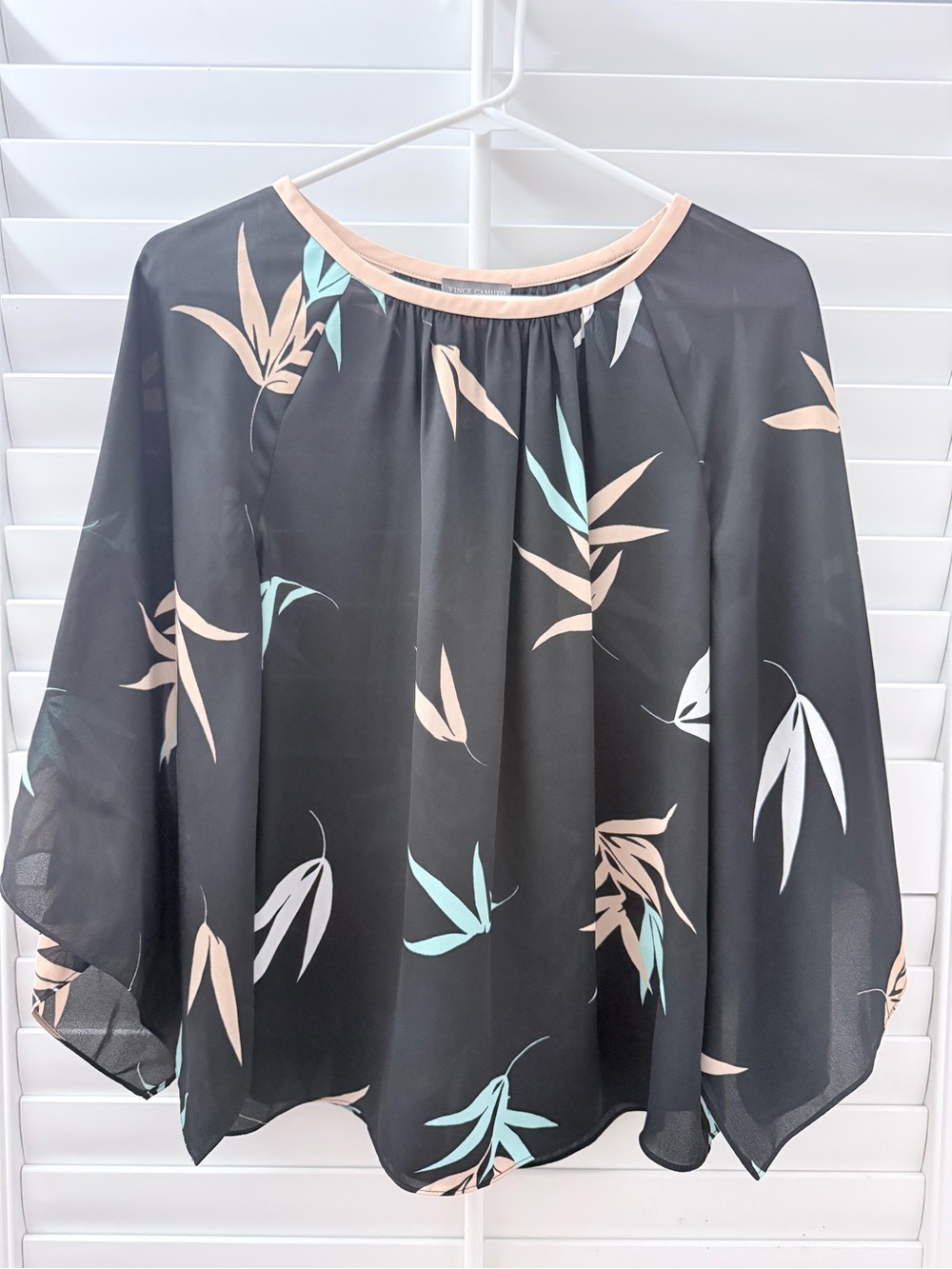 Vince Camuto Black Blouse with Pastel Leaf Print